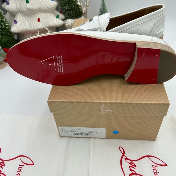 Men\'s Christian Louboutin white leather penny loafers size 45.5 made in Italy main image 11